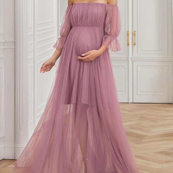 Ever-Pretty Women's Off-Shoulder A-line Tulle Maternity Dress for Baby Shower - Picture 3 of 3